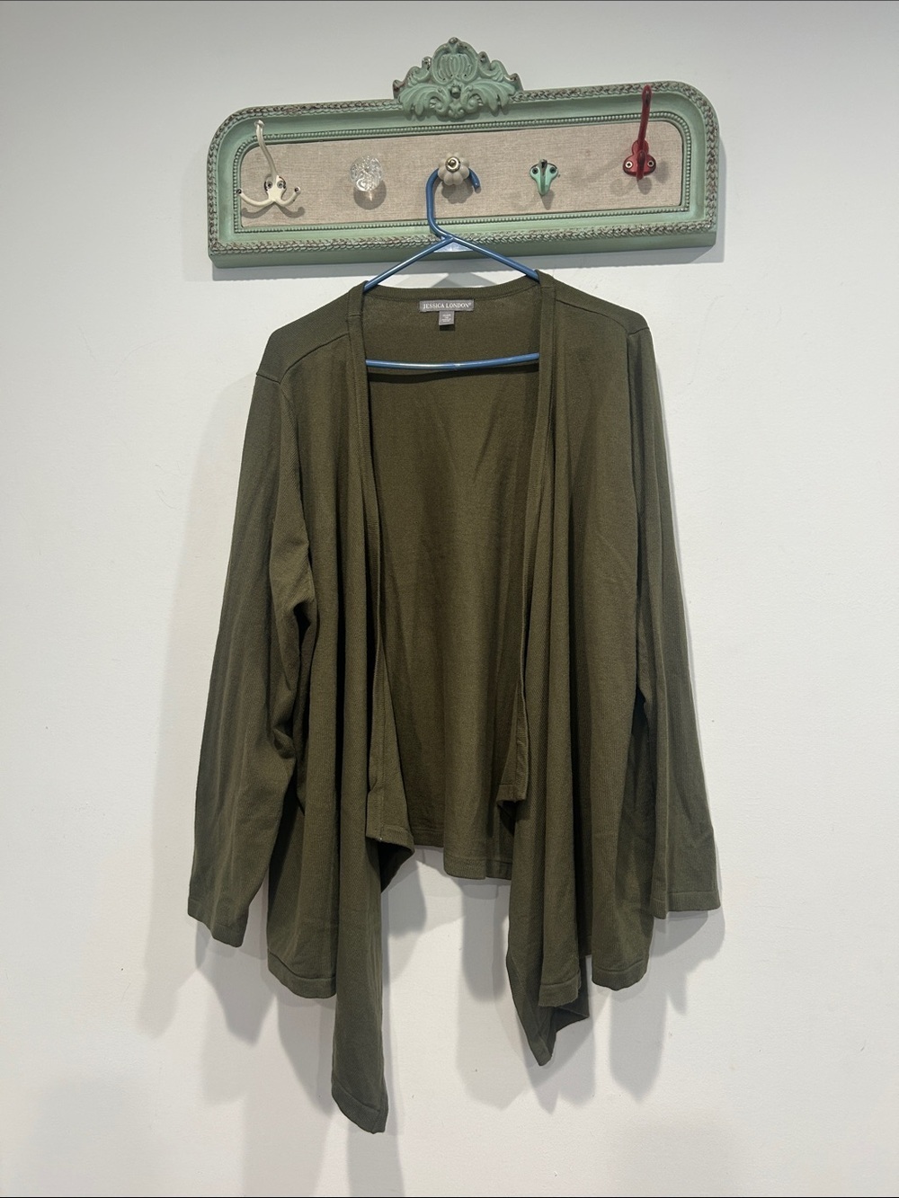 Jessica London army Olive Green Open Drape Front Cardigan plus size 22/24 duster